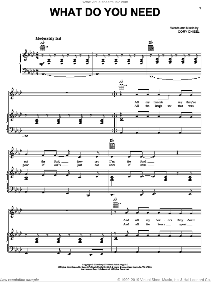 What Do You Need sheet music for voice, piano or guitar by Cory Chisel And The Wandering Sons and Cory Chisel, intermediate skill level