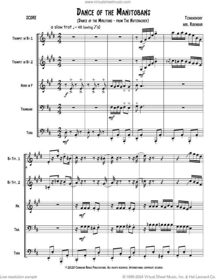 Dance of the Manitobans (COMPLETE) sheet music for brass quintet by Pyotr Ilyich Tchaikovsky, Brandon Ridenour and Canadian Brass, classical score, intermediate skill level