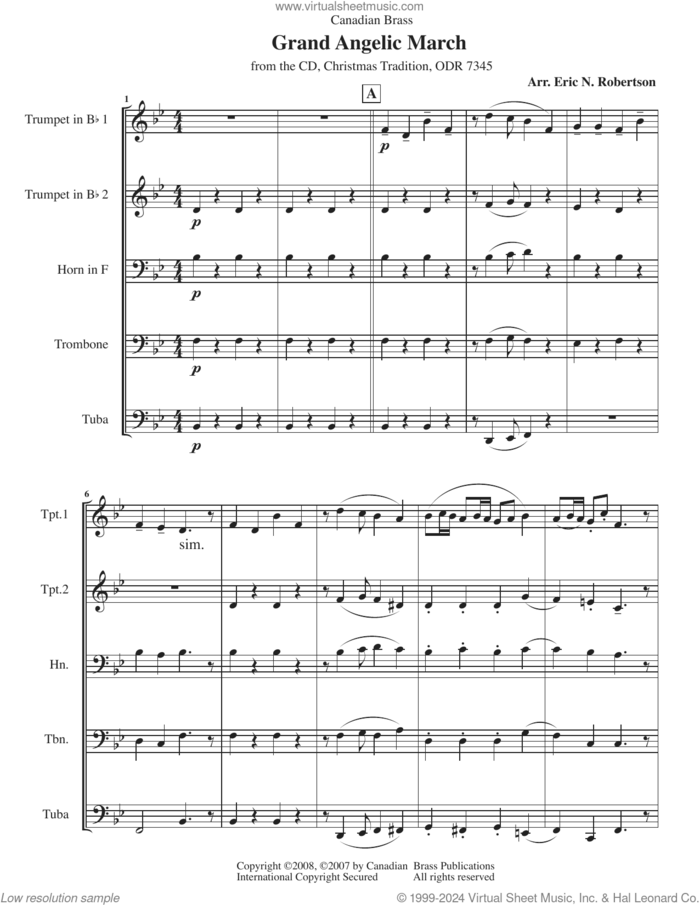 Grand Angelic March (COMPLETE) sheet music for brass quintet by Canadian Brass, Eric Robertson and Miscellaneous, classical score, intermediate skill level