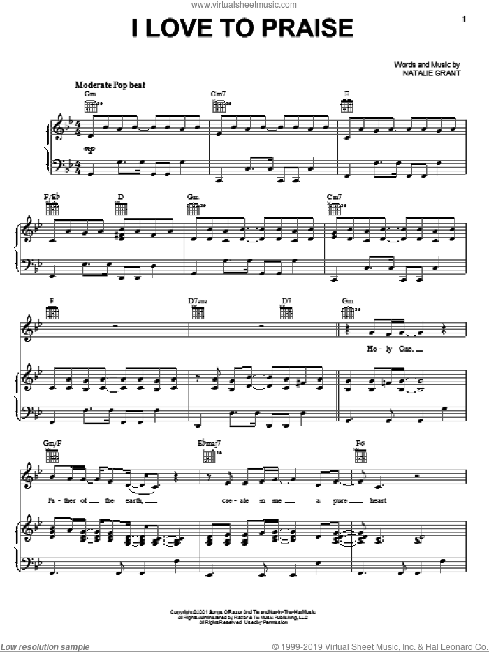 I Love To Praise sheet music for voice, piano or guitar by Natalie Grant, intermediate skill level