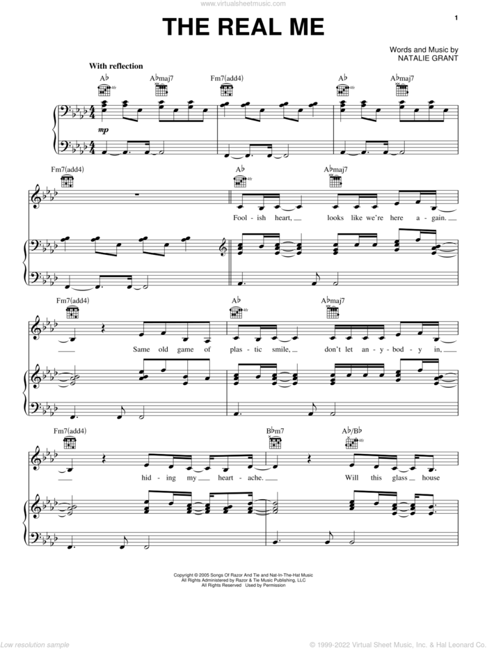 The Real Me sheet music for voice, piano or guitar by Natalie Grant, intermediate skill level