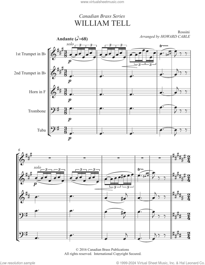 William Tell Overture (COMPLETE) sheet music for brass ensemble by Gioacchino Rossini, Canadian Brass and Howard Cable, classical score, intermediate skill level