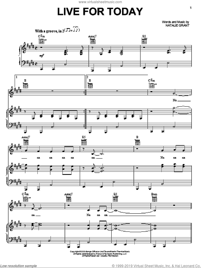 Live For Today sheet music for voice, piano or guitar by Natalie Grant, intermediate skill level