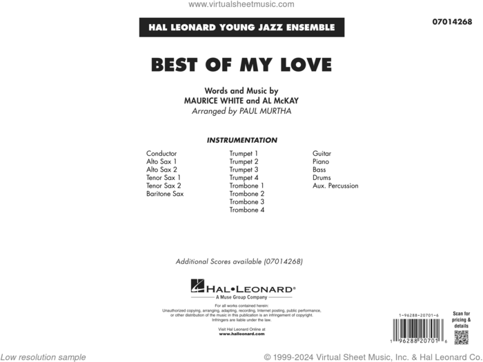 Best Of My Love (arr. Paul Murtha) (COMPLETE) sheet music for jazz band by The Emotions, Al McKay, Maurice White and Paul Murtha, intermediate skill level