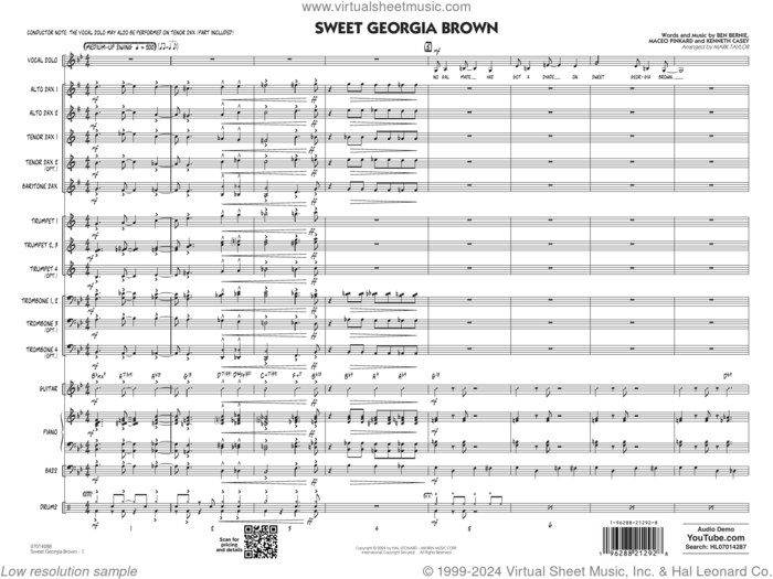 Sweet Georgia Brown (Key: B-flat) (arr. Mark Taylor) (COMPLETE) sheet music for jazz band by Count Basie, Ben Bernie, Kenneth Casey, Maceo Pinkard and Mark Taylor, intermediate skill level