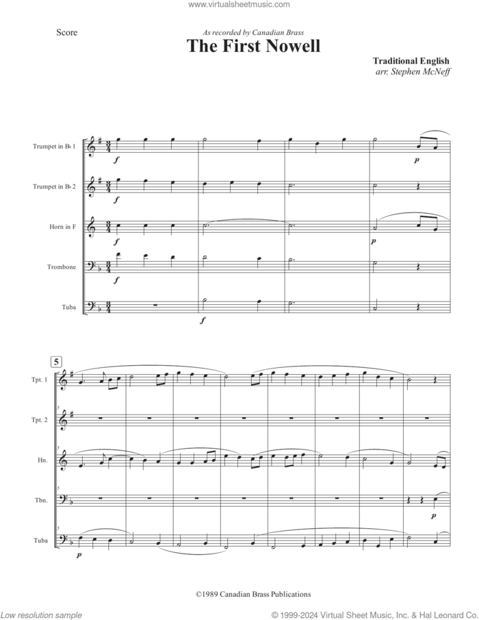 The First Nowell (COMPLETE) sheet music for brass ensemble by Canadian Brass, Miscellaneous and Stephen McNeff, intermediate skill level