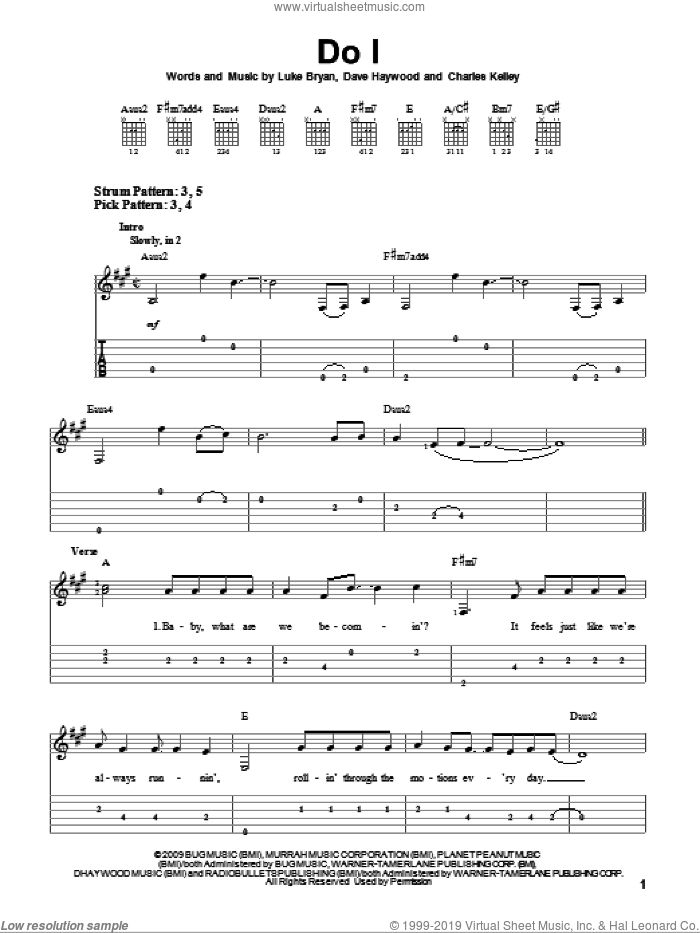 Do I sheet music for guitar solo (easy tablature) by Luke Bryan, Charles Kelley and Dave Haywood, easy guitar (easy tablature)