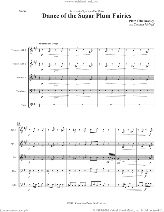 Dance of the Sugar Plum Fairies (COMPLETE) sheet music for brass quintet by Canadian Brass, Pyotr Ilyich Tchaikovsky and Stephen McNeff, classical score, intermediate skill level