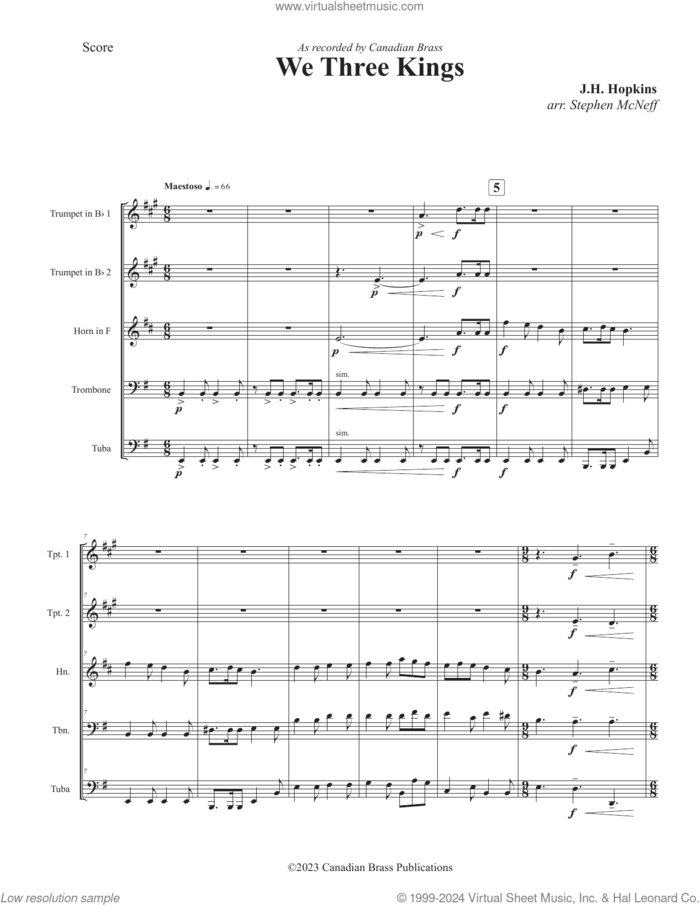 We Three Kings (COMPLETE) sheet music for brass quintet by Canadian Brass, J.H. Hopkins and Stephen McNeff, intermediate skill level