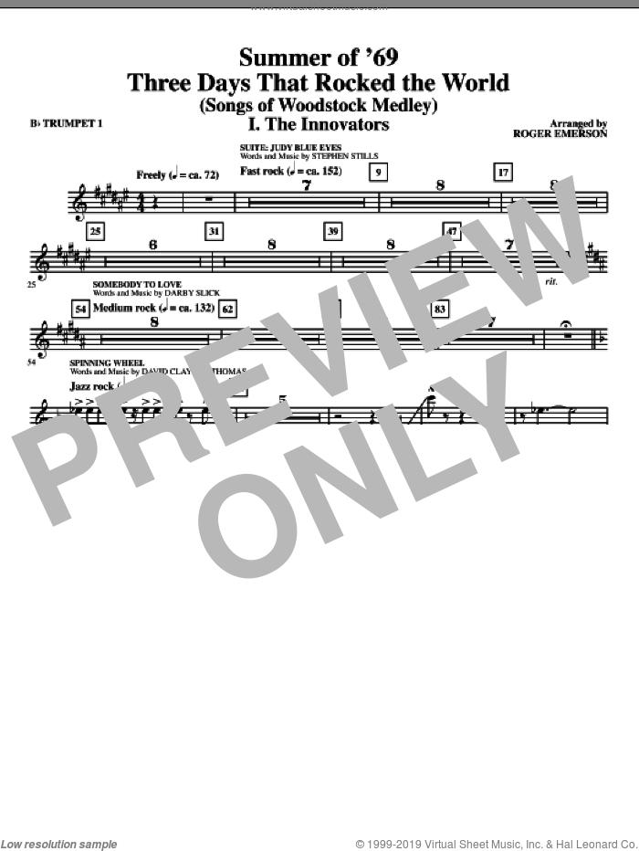 Summer Of '69: Three Days That Rocked The World (complete set of parts) sheet music for orchestra/band by Roger Emerson, intermediate skill level