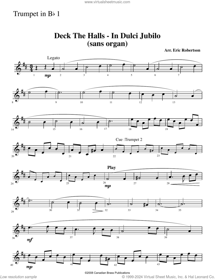 Deck the Halls, in dulci jubilo sheet music for brass ensemble (Bb trumpet 1) by Canadian Brass, Eric Robertson and Miscellaneous, intermediate skill level