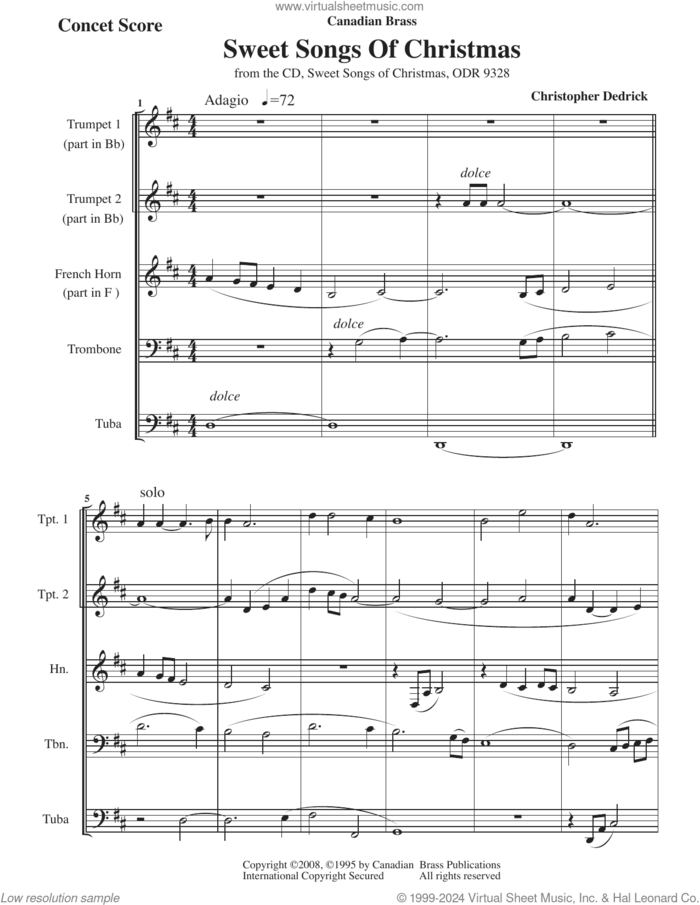 Sweet Songs of Christmas (COMPLETE) sheet music for brass ensemble by Canadian Brass and Christopher Dedrick, intermediate skill level