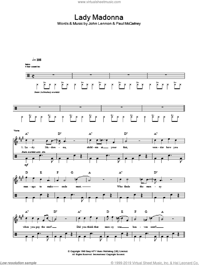 Lady Madonna sheet music for voice and other instruments (fake book) by The Beatles, Paul McCartney and John Lennon, intermediate skill level