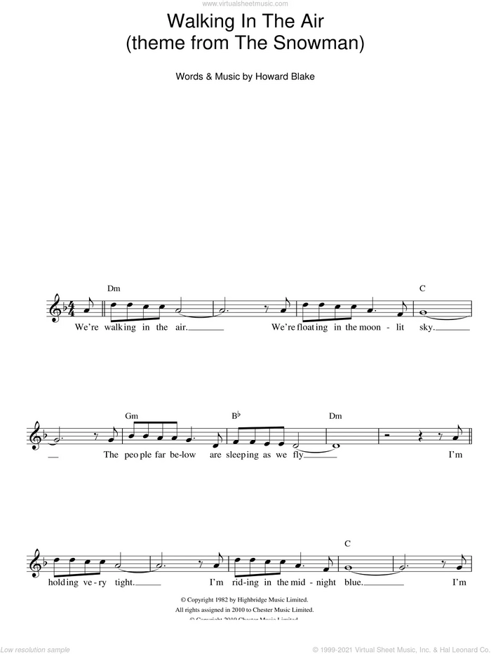 Walking In The Air (theme from The Snowman) sheet music for voice and other instruments (fake book) by Howard Blake and The Snowman (Movie), intermediate skill level