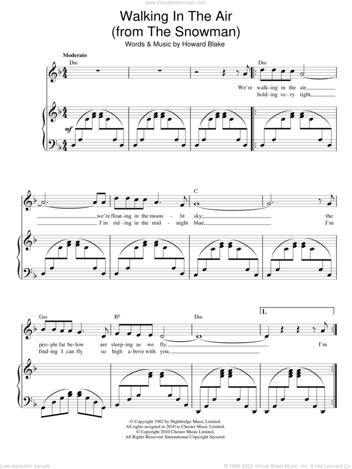 Walking In The Air (theme from The Snowman), (easy) (theme from The Snowman) sheet music for piano solo by Howard Blake and The Snowman (Movie), easy skill level