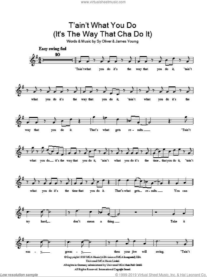 'Tain't What You Do (It's The Way That Cha Do It) sheet music for voice and other instruments (fake book) by Sy Oliver, Ella  Fitzgerald and James Young, intermediate skill level