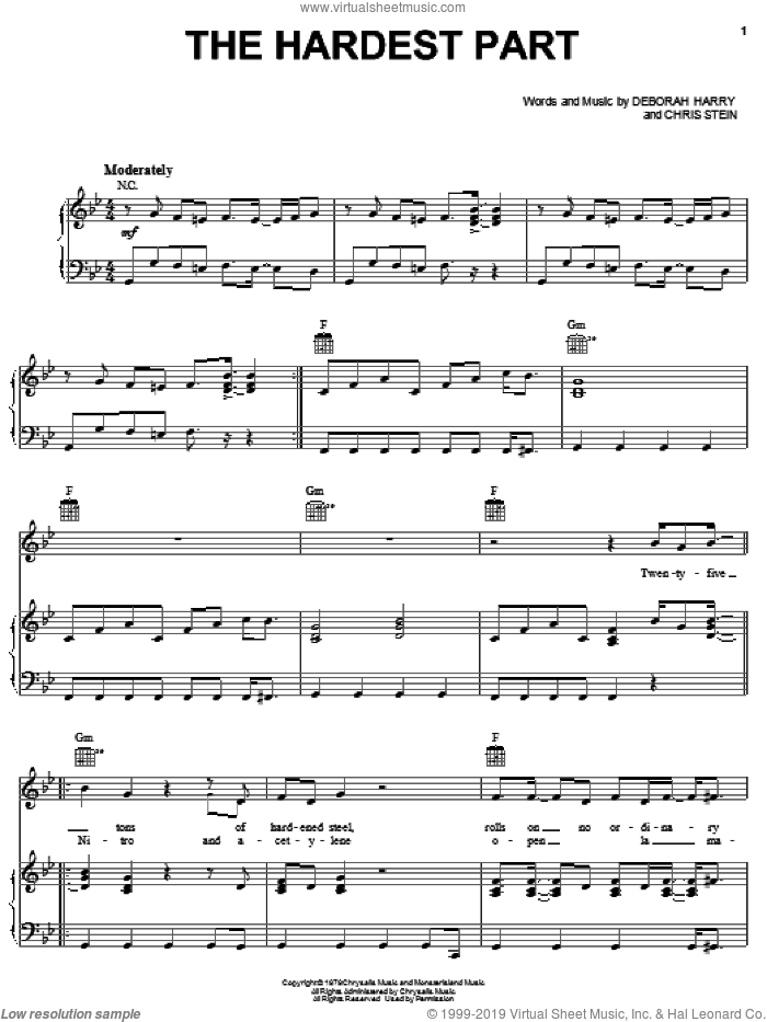 The Hardest Part sheet music for voice, piano or guitar by Blondie, Chris Stein and Deborah Harry, intermediate skill level