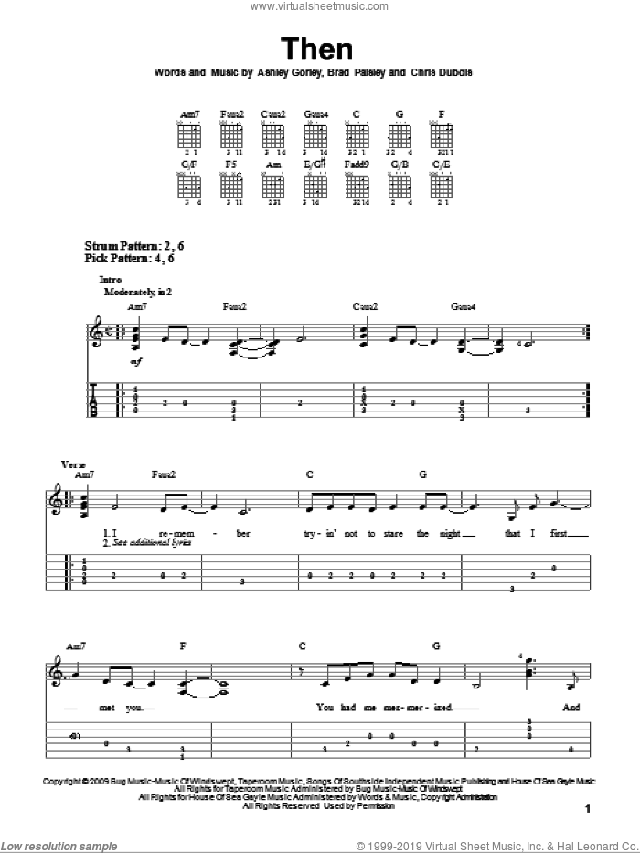 Then sheet music for guitar solo (easy tablature) by Brad Paisley, Ashley Gorley and Chris DuBois, easy guitar (easy tablature)