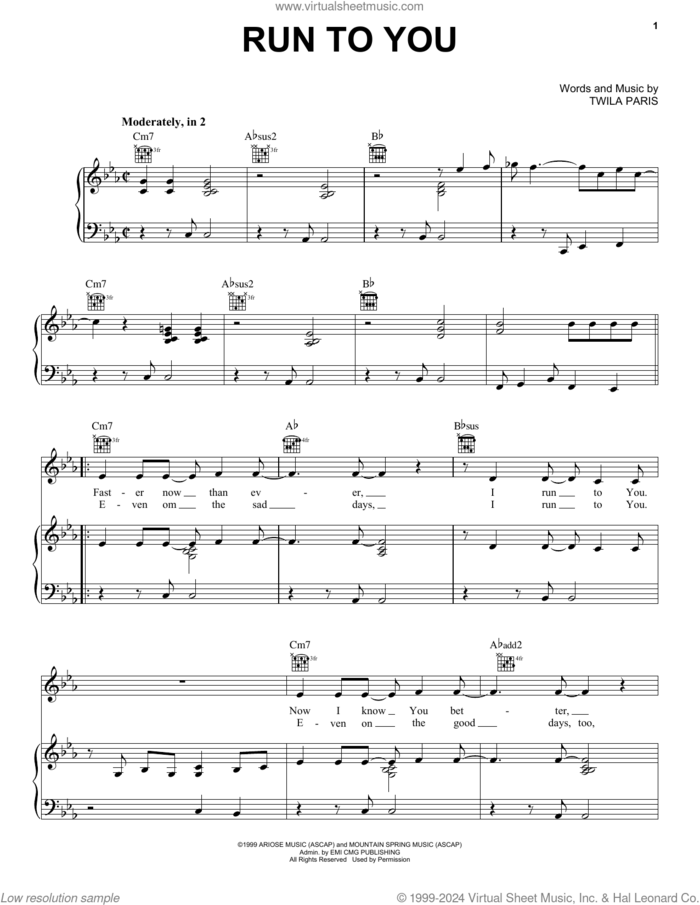 Run To You sheet music for voice, piano or guitar by Twila Paris, intermediate skill level