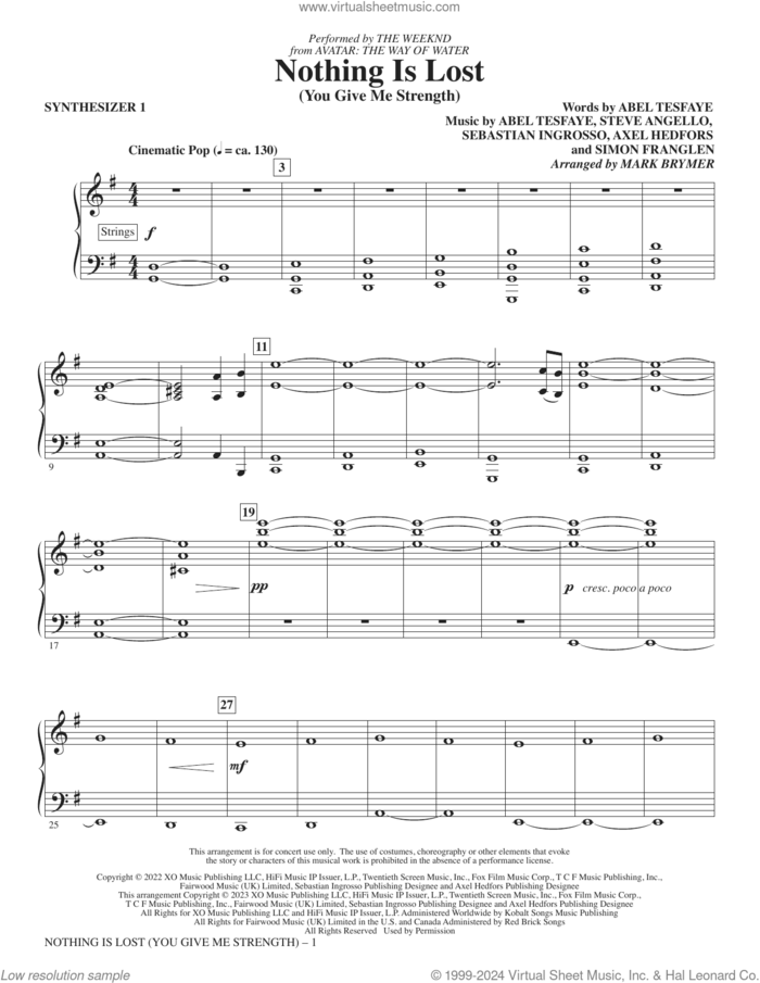 Nothing Is Lost (You Give Me Strength) (arr. Mark Brymer) (complete set of parts) sheet music for orchestra/band (Rhythm) by The Weeknd, Abel Tesfaye, Axel Hedfors, Mark Brymer, Sebastian Ingrosso, Simon Franglen and Steve Angello, intermediate skill level