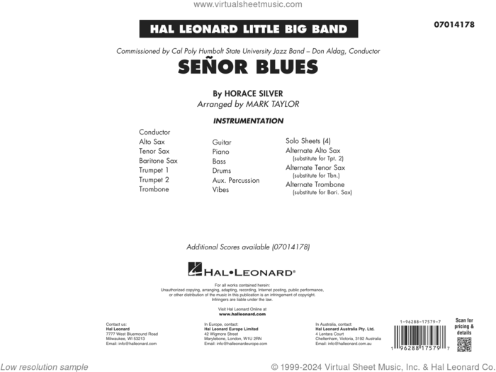 Senor Blues (arr. Mark Taylor) (COMPLETE) sheet music for jazz band by Horace Silver and Mark Taylor, intermediate skill level