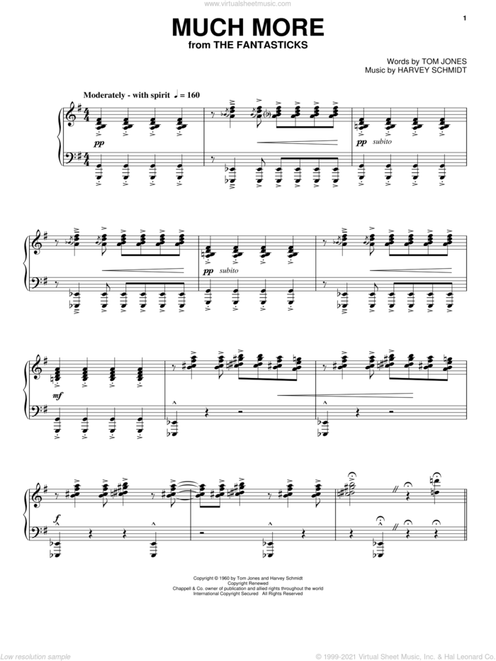 Much More sheet music for voice and piano by Harvey Schmidt, The Fantasticks (Musical) and Tom Jones, intermediate skill level