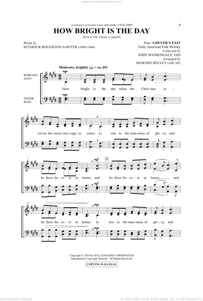 How Bright Is The Day sheet music for choir (SATB: soprano, alto, tenor, bass) by Howard Helvey, intermediate skill level