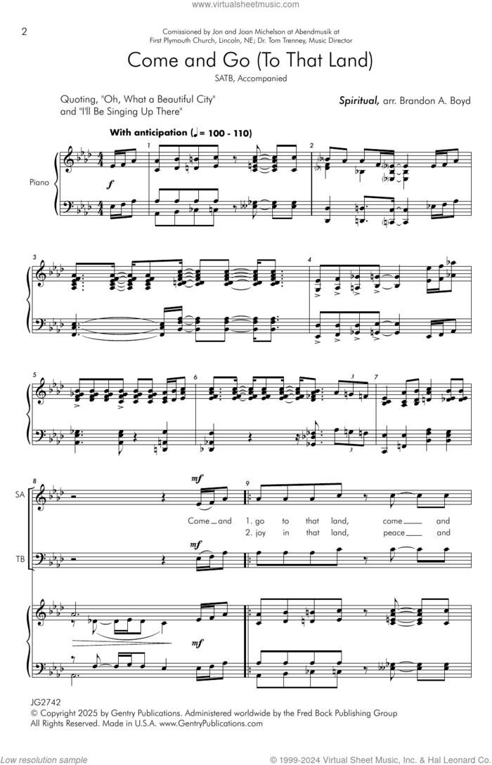 Come And Go (To That Land) sheet music for choir (SATB: soprano, alto, tenor, bass) by Brandon Boyd, intermediate skill level