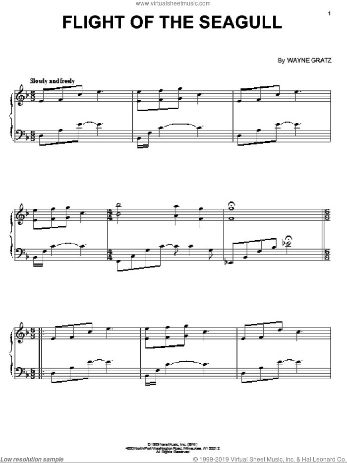 Flight Of The Seagull sheet music for piano solo by Wayne Gratz, intermediate skill level