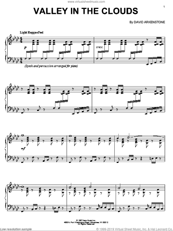 Valley In The Clouds sheet music for piano solo by David Arkenstone, intermediate skill level