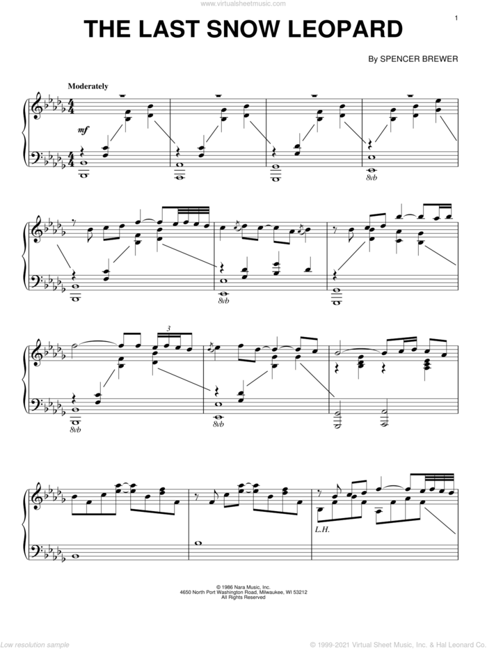 The Last Snow Leopard sheet music for piano solo by Spencer Brewer, intermediate skill level