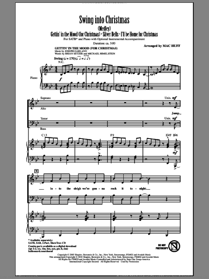 Swing Into Christmas (Medley) sheet music for choir (SATB: soprano, alto, tenor, bass) by Mac Huff, intermediate skill level