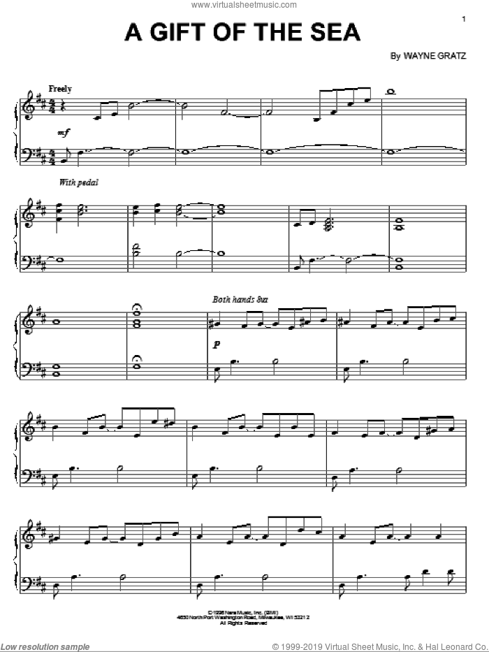 A Gift Of The Sea sheet music for piano solo by Wayne Gratz, intermediate skill level