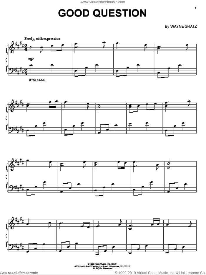 Good Question sheet music for piano solo by Wayne Gratz, intermediate skill level