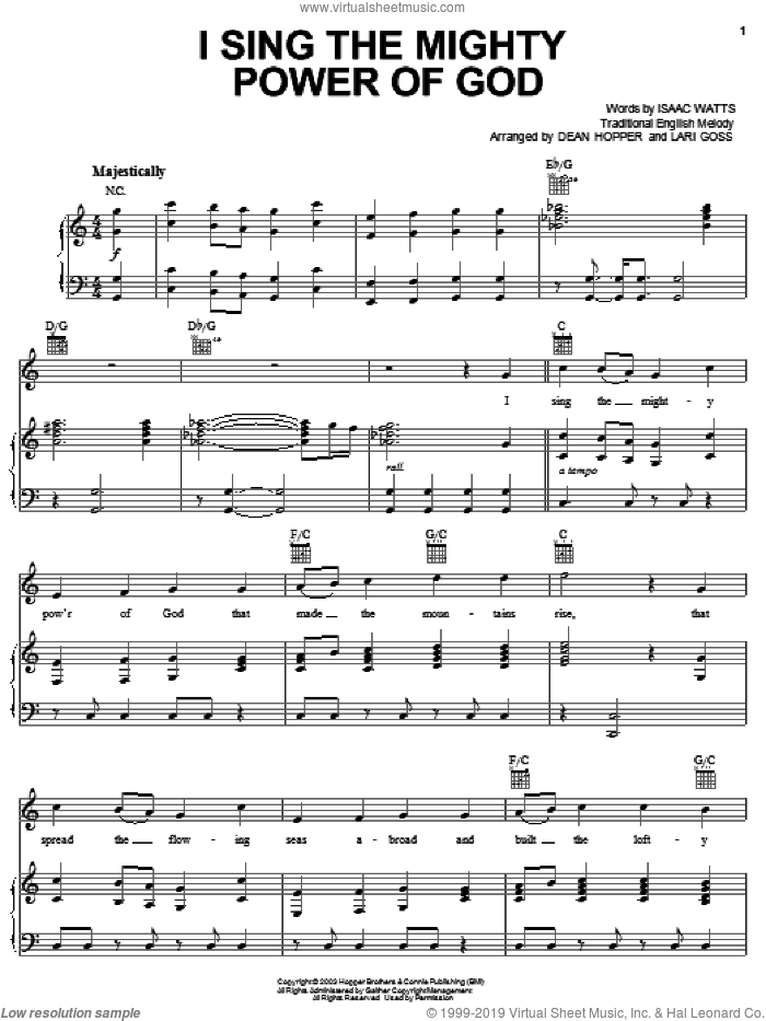 I Sing The Mighty Power Of God sheet music for voice, piano or guitar by The Hoppers, Isaac Watts, Miscellaneous and Ralph Vaughan Williams, intermediate skill level