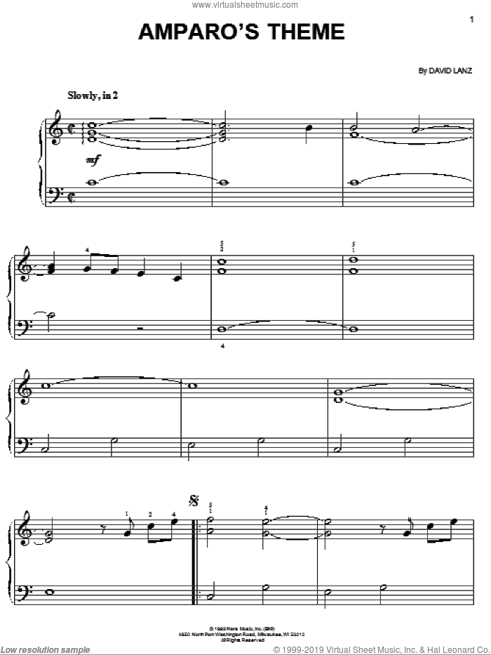 Amparo's Theme sheet music for piano solo by David Lanz, easy skill level
