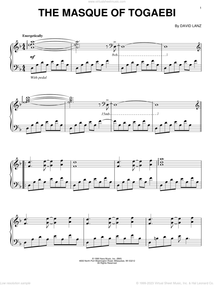 The Masque Of Togaebi sheet music for piano solo by David Lanz, intermediate skill level