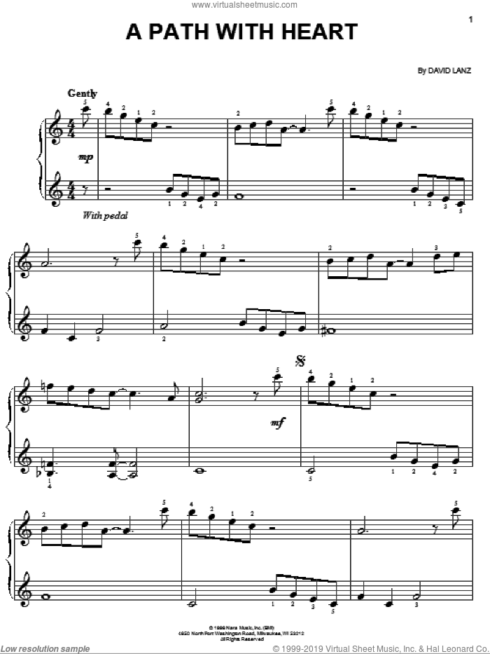 A Path With Heart sheet music for piano solo by David Lanz, easy skill level