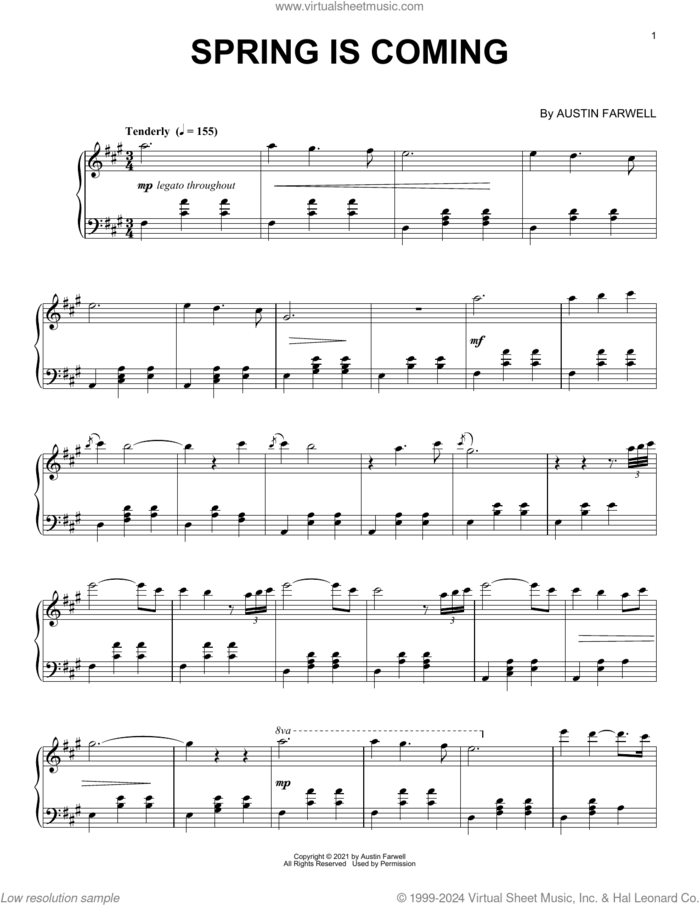 Spring Is Coming sheet music for piano solo by Austin Farwell, classical score, intermediate skill level