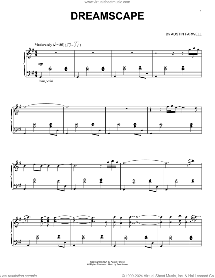 Dreamscape sheet music for piano solo by Austin Farwell, classical score, intermediate skill level