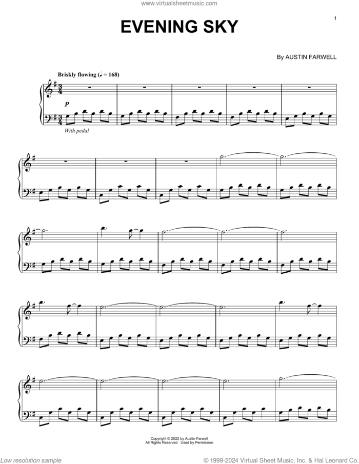 Evening Sky sheet music for piano solo by Austin Farwell, classical score, intermediate skill level