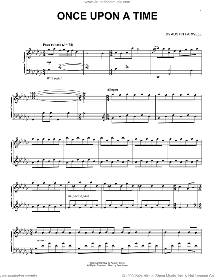 Once Upon A Time sheet music for piano solo by Austin Farwell, classical score, intermediate skill level