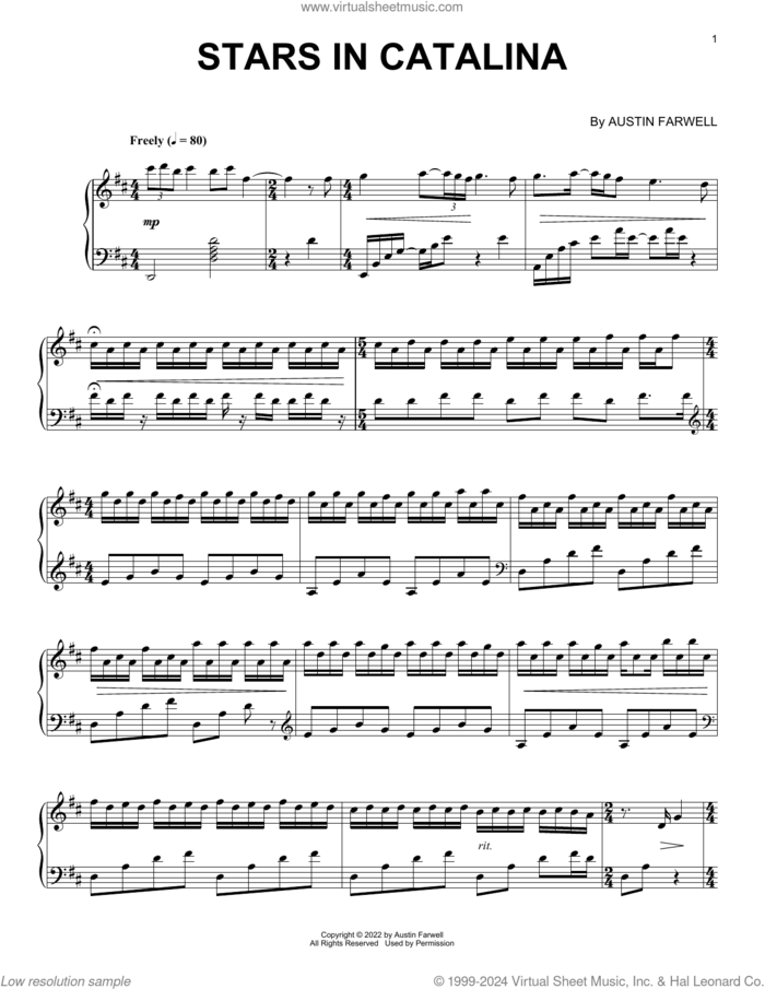 Stars In Catalina sheet music for piano solo by Austin Farwell, classical score, intermediate skill level