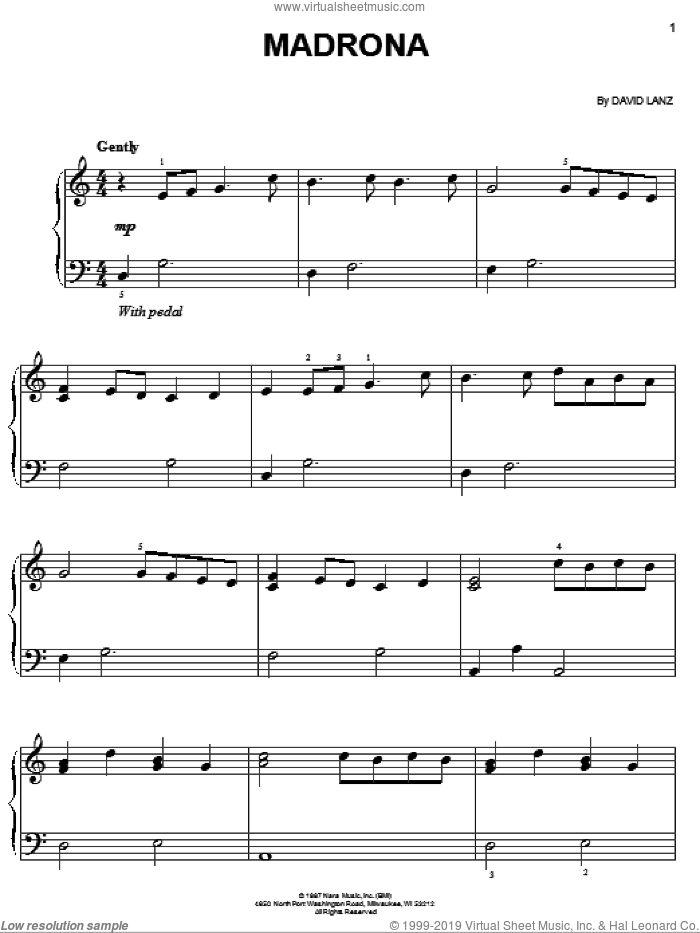 Madrona sheet music for piano solo by David Lanz, easy skill level