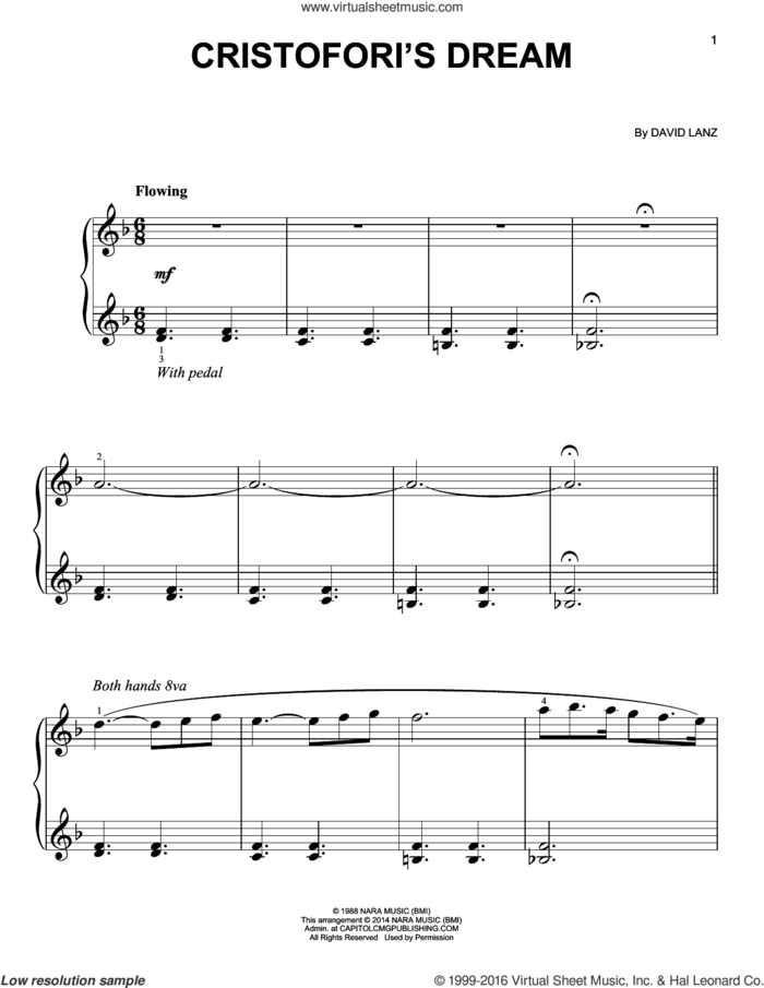 Cristofori's Dream sheet music for piano solo by David Lanz, easy skill level