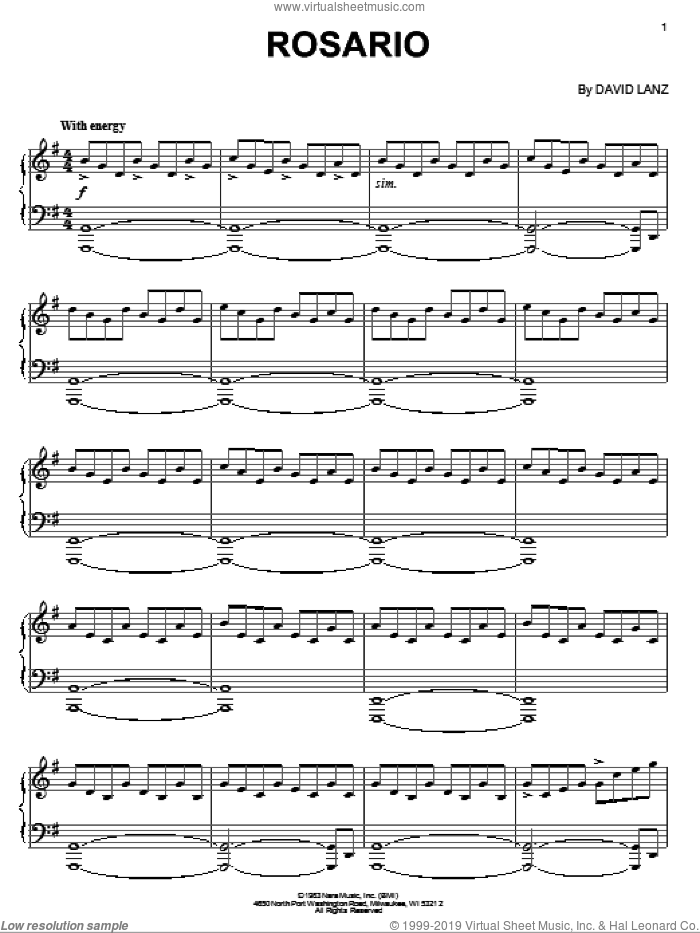 Rosario sheet music for piano solo by David Lanz, intermediate skill level