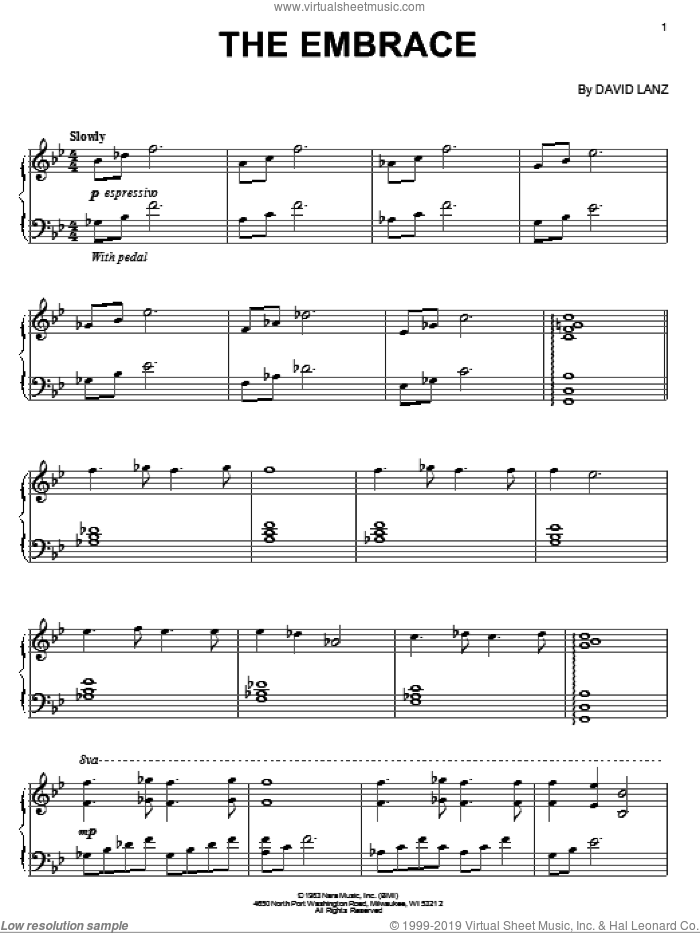 The Embrace sheet music for piano solo by David Lanz, intermediate skill level