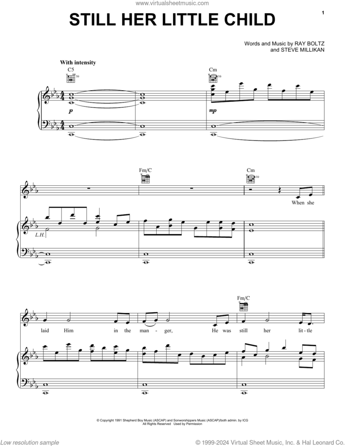 Still Her Little Child sheet music for voice, piano or guitar by Ray Boltz and Steve Millikan, intermediate skill level