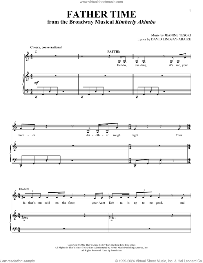 Father Time (from Kimberly Akimbo) sheet music for voice and piano by David Lindsay-Abaire and Jeanine Tesori, David Lindsay-Abaire and Jeanine Tesori, intermediate skill level