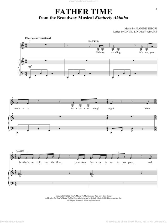 Father Time (from Kimberly Akimbo) sheet music for voice and piano by David Lindsay-Abaire and Jeanine Tesori, David Lindsay-Abaire and Jeanine Tesori, intermediate skill level